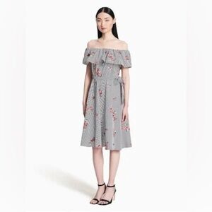 Calvin Klein Size 10 Off The Shoulder Striped Flora Dress NWT